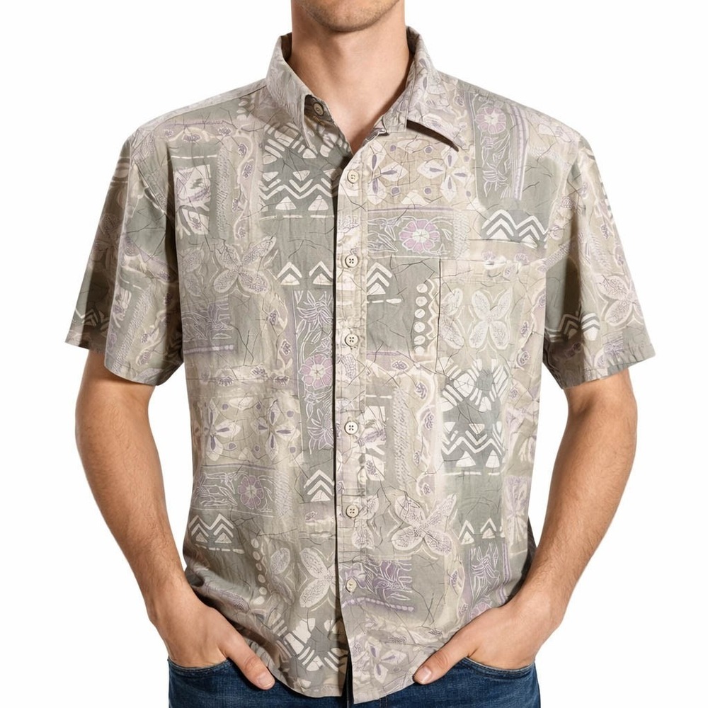 Cooke Street Hawaiian Aloha Shirt 2XL Tribal Floral Abstract Reverse‎ Print